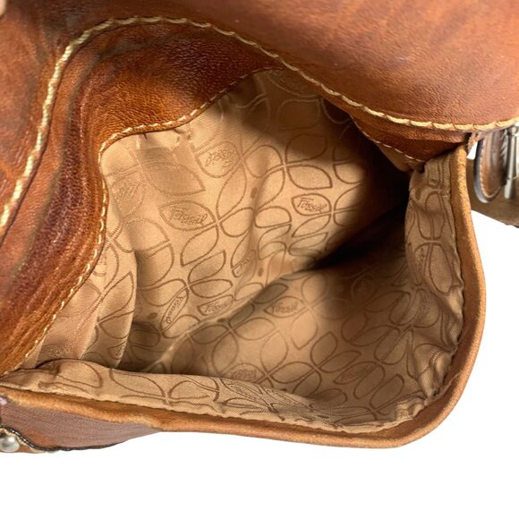 VTG FOSSIL Liberty Crossbody Bag Purse Brown Genuine Leather Adjustable FLAW - Picture 6 of 12